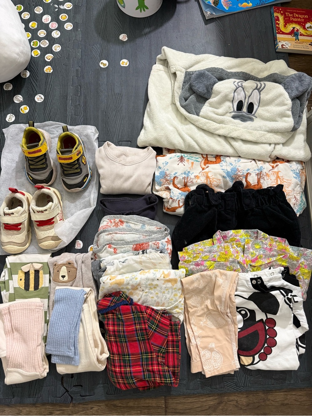 Baby Clothes Bundle - Tops, Pants, Shoes, Robe